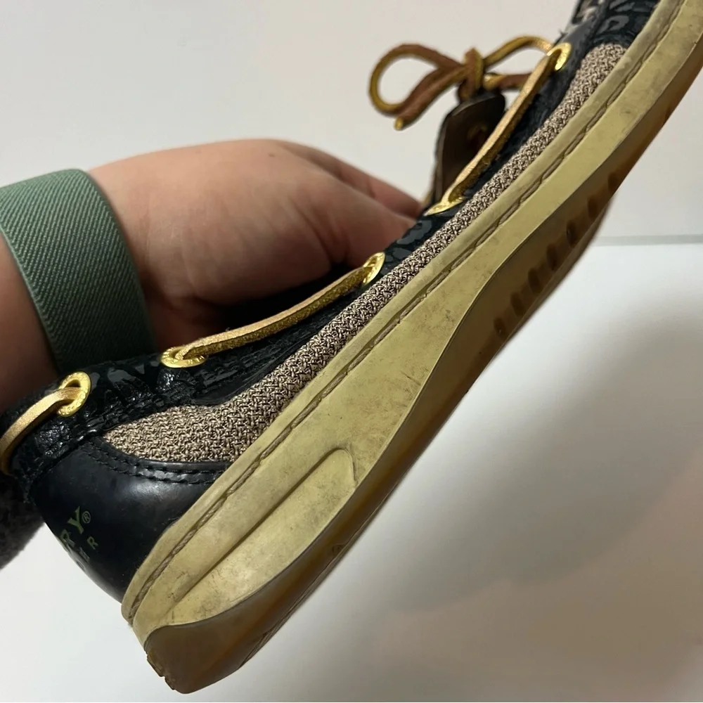 Sperry's Topsider Angelfish Boat Shoe Black Animal‎ Print 6.5M